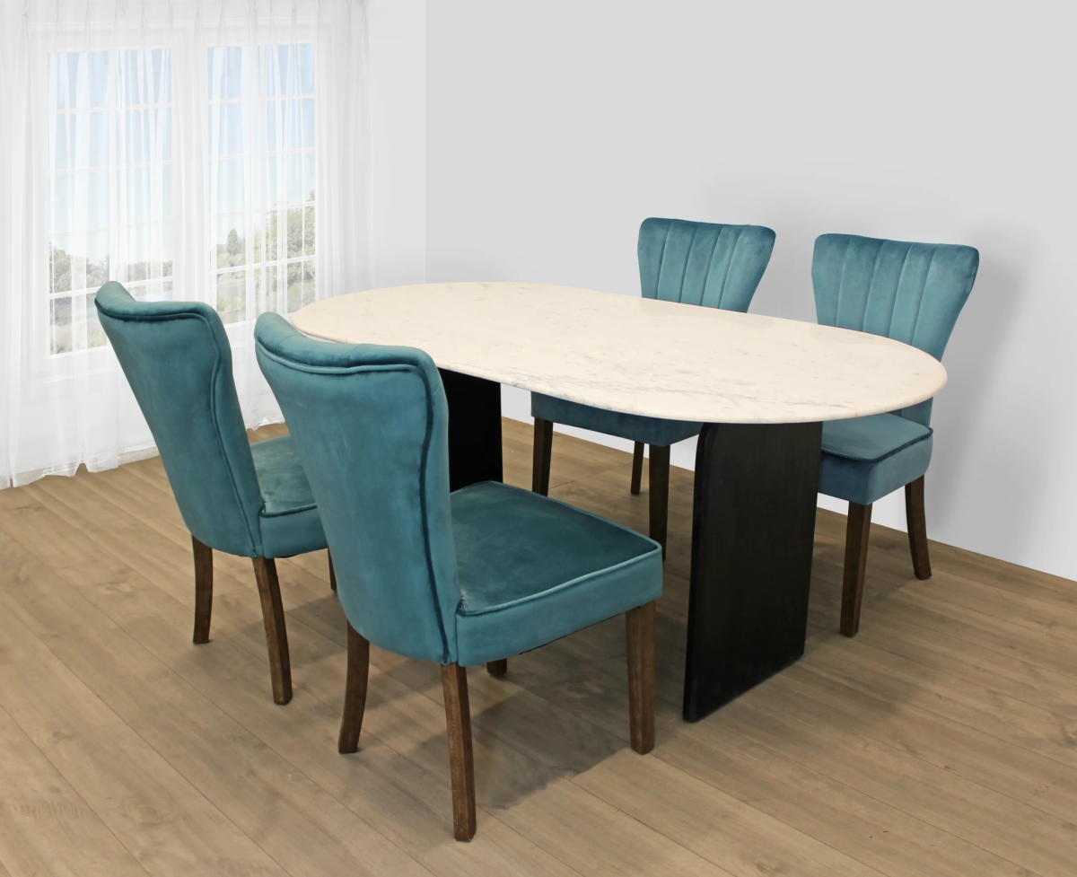 Terrain72-88011083-2 72 in. Dining Set with Round Dining Table & Clive Chairs - Teal - 7 Piece - Set of 2