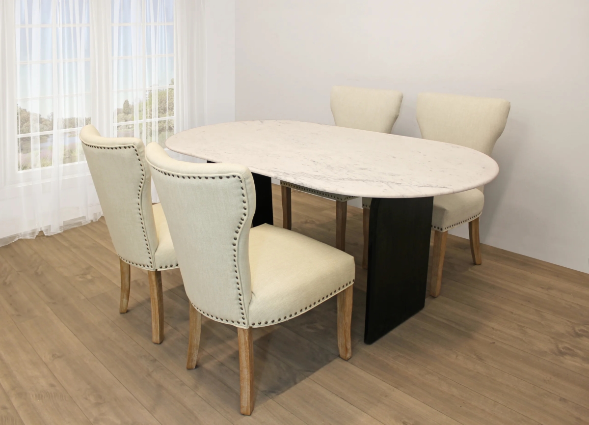 Terrain72-88011094-2 72 in. Dining Set with Oval Dining Table & Howell Ivory Chairs with Natural Legs - 5 Piece - Set of 2