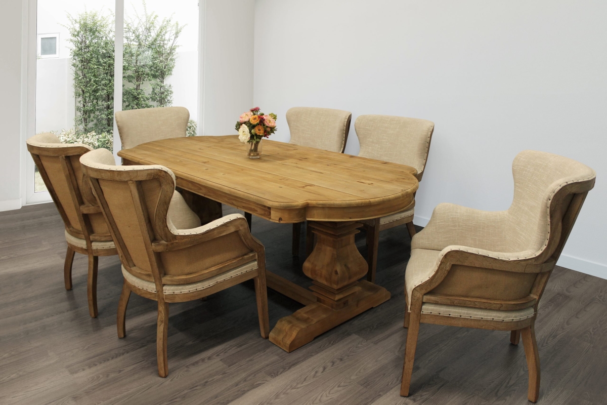 Kari-88011063-6 84 in. Dining Set with Rectangular Dining Table, 6 Phelps Chairs - Natural - 7 Piece