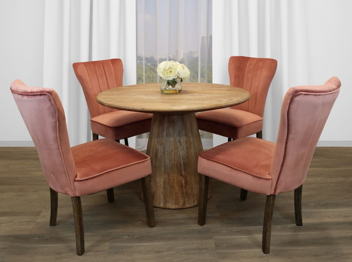Jade42-88011082 42 in. Dining Set with Dining Table & 4 Velvet Chairs - Blush - 5 Piece