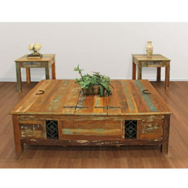 Rainforest-Coffee-Table-Set-2 Trinidad Coffee Table Set with 40 Storage Coffee Table & 2 End Tables - Multicolor - 3 Piece