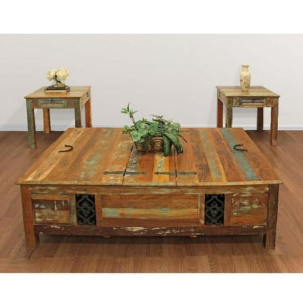 Rainforest-Coffee-Table-Set-1 Trinidad Coffee Table Set with 60 Storage Coffee Table & 2 End Tables - Multicolor - 3 Piece