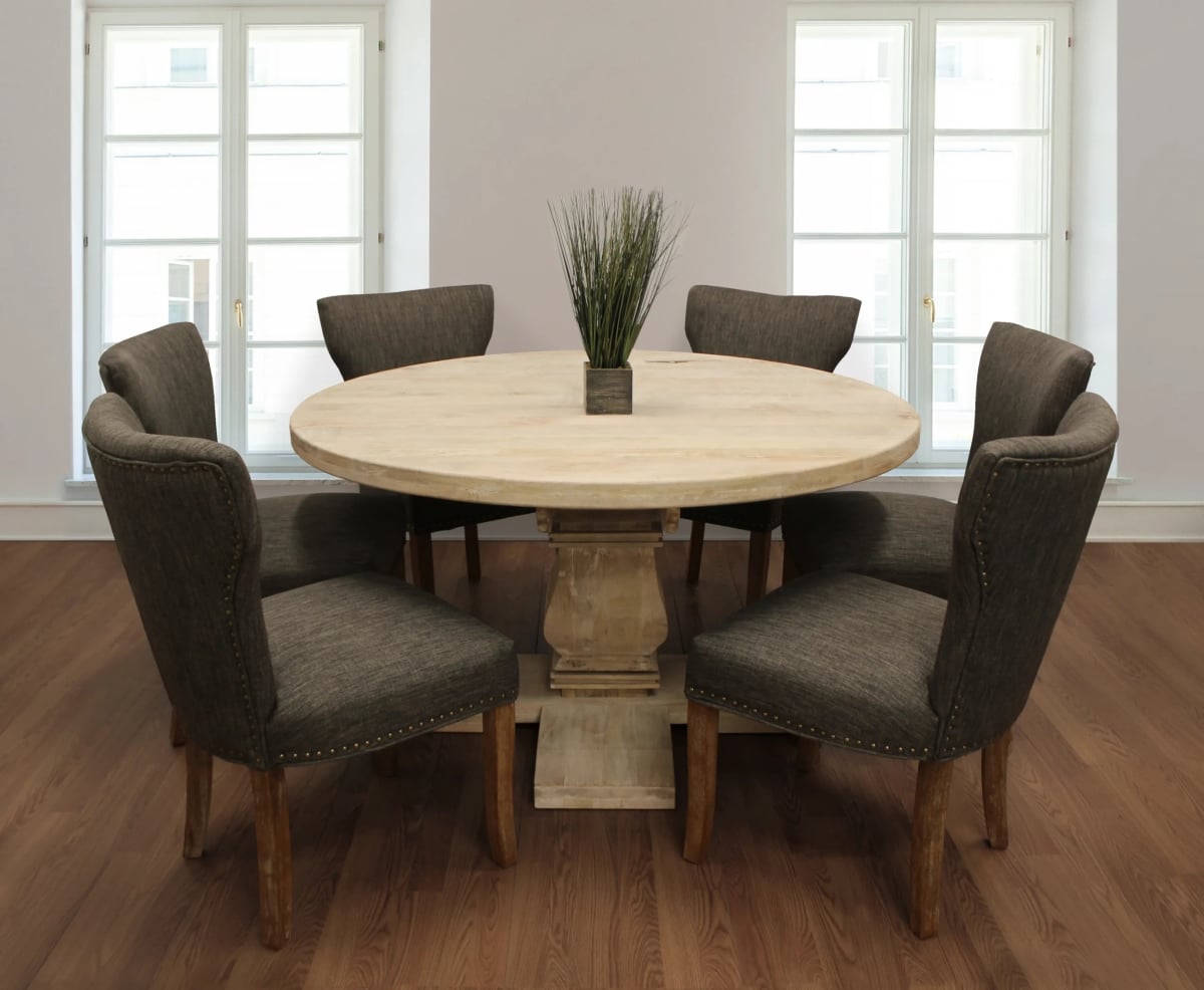 HolmesW58-88011089-3 58 in. Dining Set with Round Dining Table & 6 Howell Chairs - Dark Gray - 7 Piece