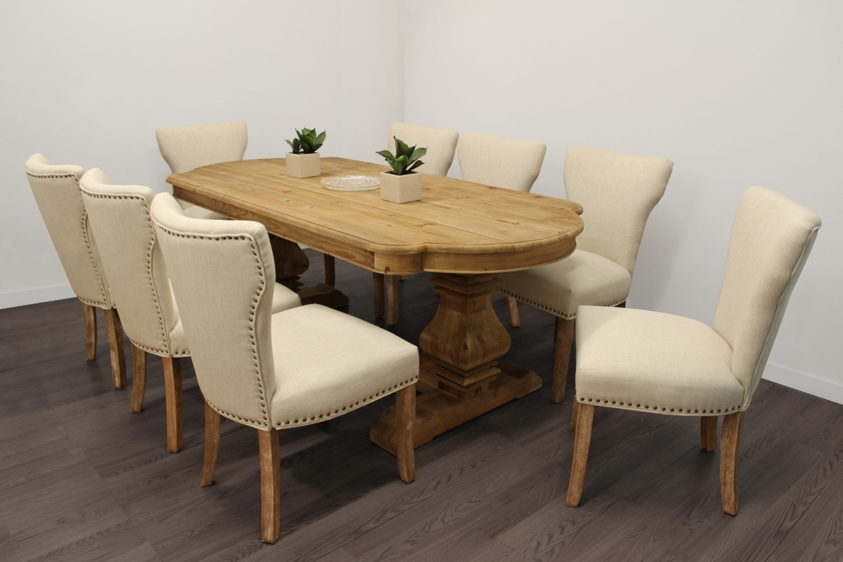 Kari-88011094-4 84 in. Dining Set with Rectangular Dining Table, 8 Howell Natural Chairs with Natural Legs - 9 Piece