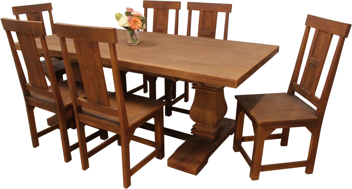 HolmesMB81-78111002-3 Rectangle Dining Table Set with 6 Chairs - Distressed Brown - 7 Piece