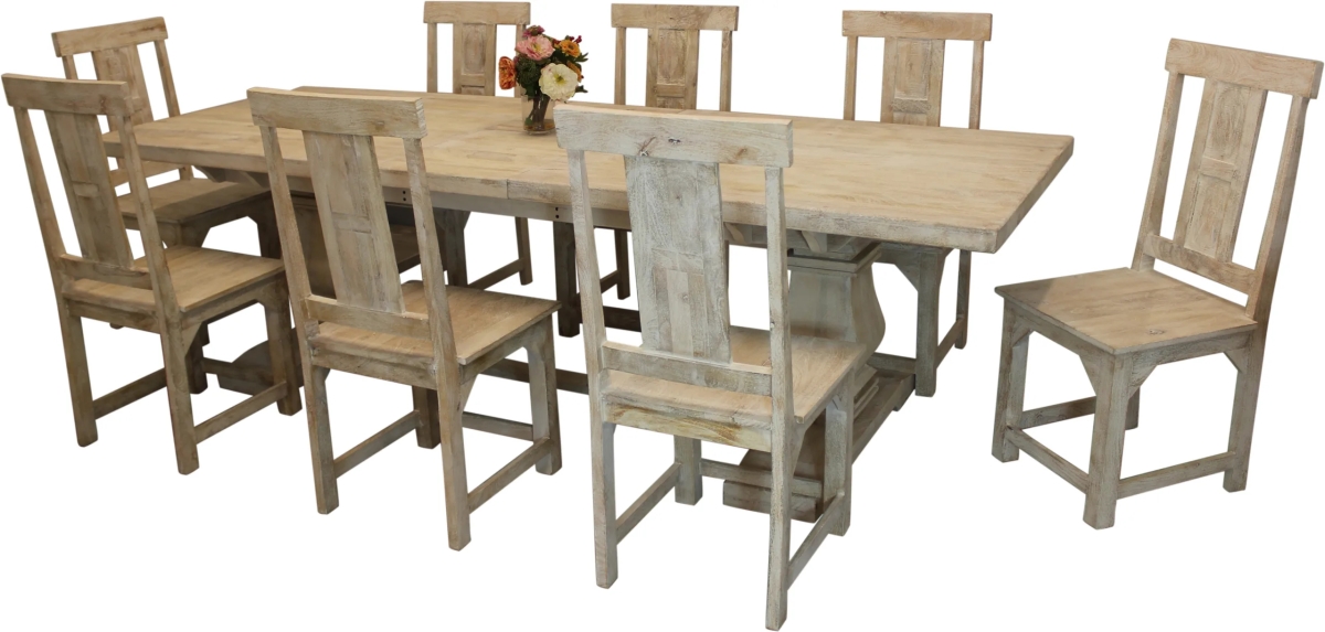 HolmesWExt-78111001-4 106 in. Extension Dining Table Set with 8 Chairs - White Wash - 9 Piece