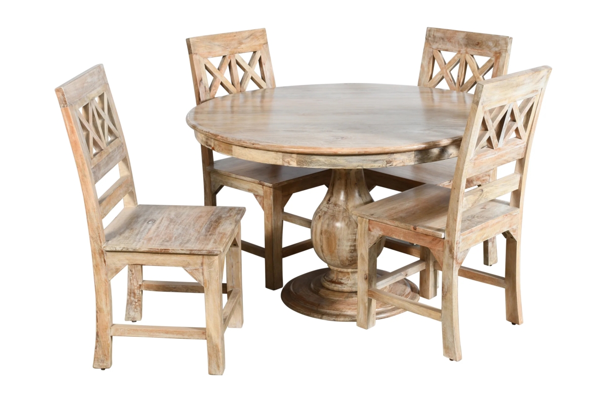 Jensen48-99111001-2 Round Dining Set with 4 Solid Wood Chairs - Natural - 5 Piece