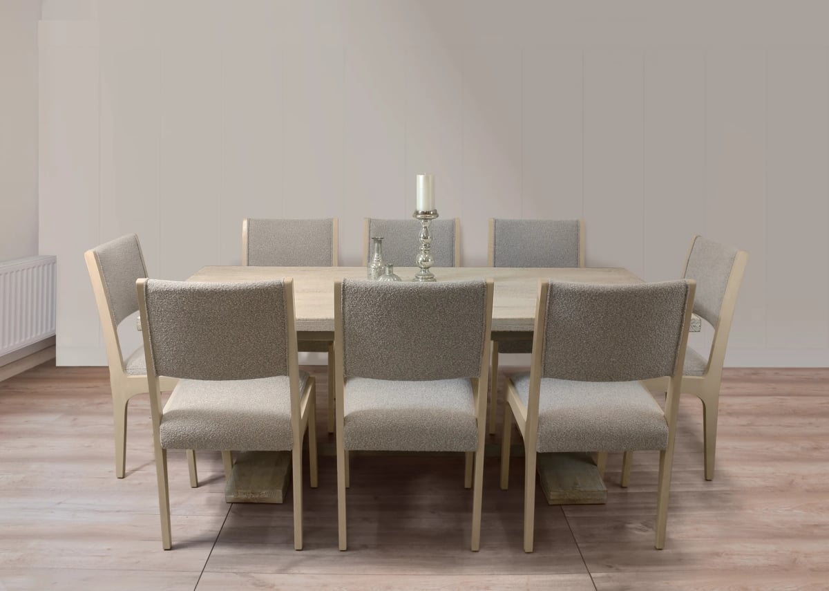 HolmesW81-88011099-4 81 in. Dining Set with 8 Ash Boucle Chairs - Silver - 9 Piece