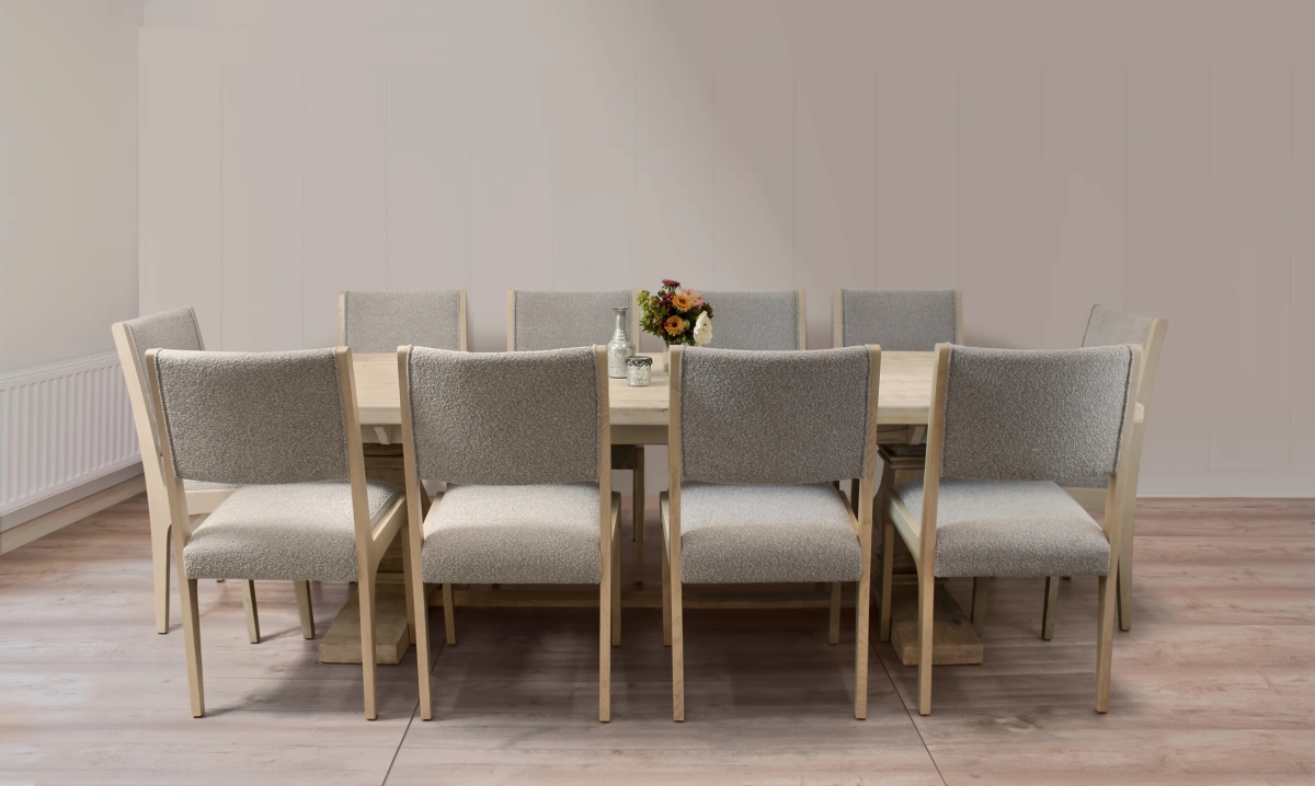 HolmesWExt-88011099-5 Extendable Dining Set with 10 Ash Boucle Chairs - Silver - 11 Piece
