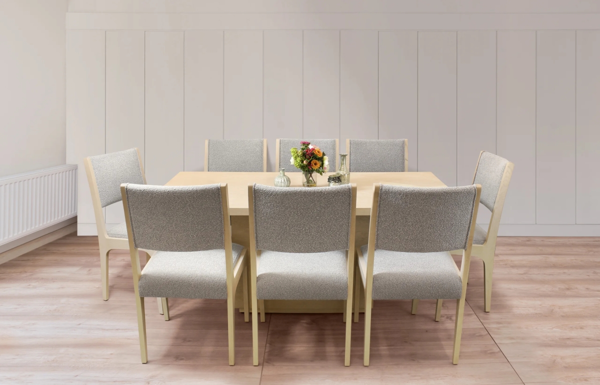 Sedona72-88011099-4 72 in. Dining Set with 8 Ash Boucle Chairs - Silver - 9 Piece