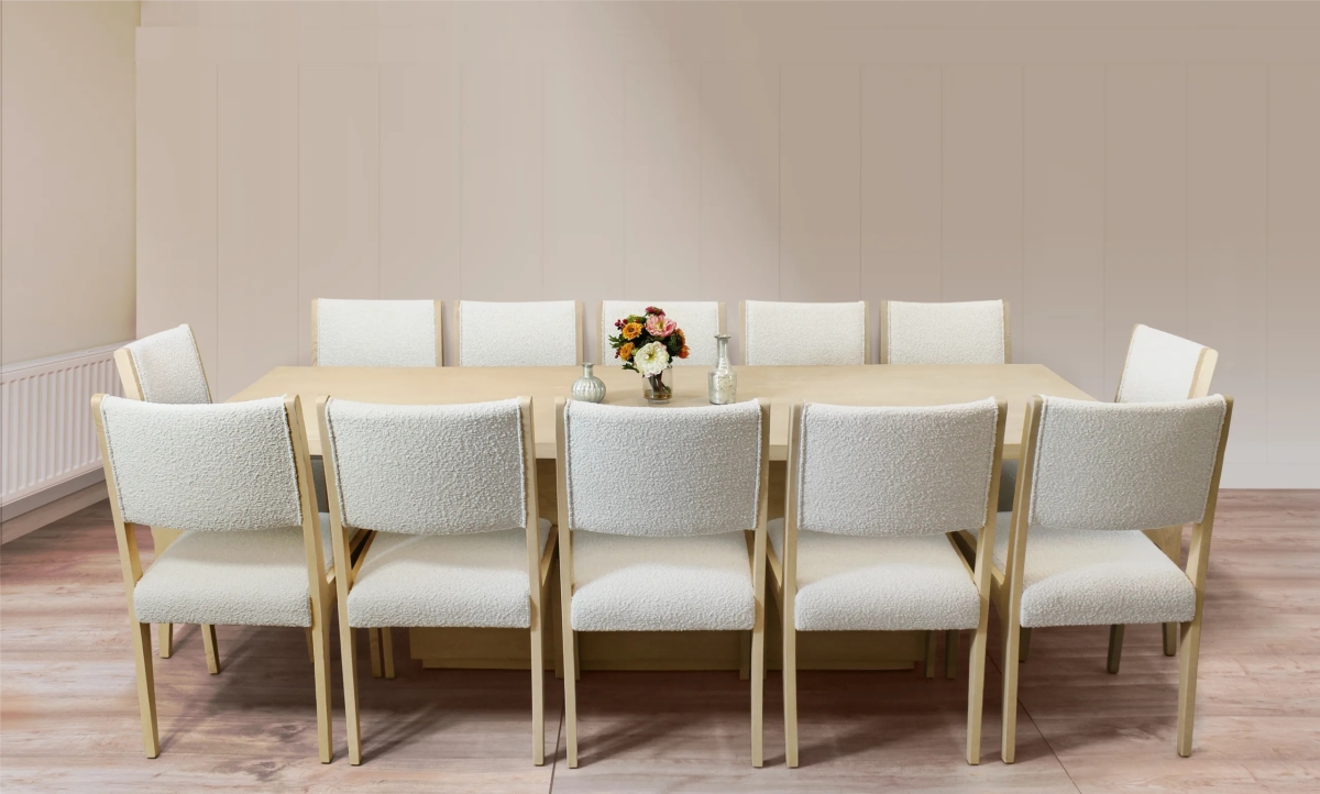 Sedona108-88011098-6 108 in. Dining Set with 12 Ash Boucle Chairs - Ivory - 13 Piece