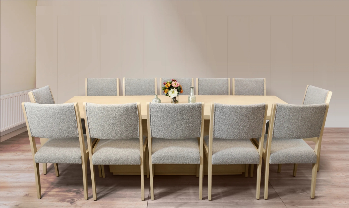 Sedona108-88011099-6 108 in. Dining Set with 12 Ash Boucle Chairs - Silver - 13 Piece