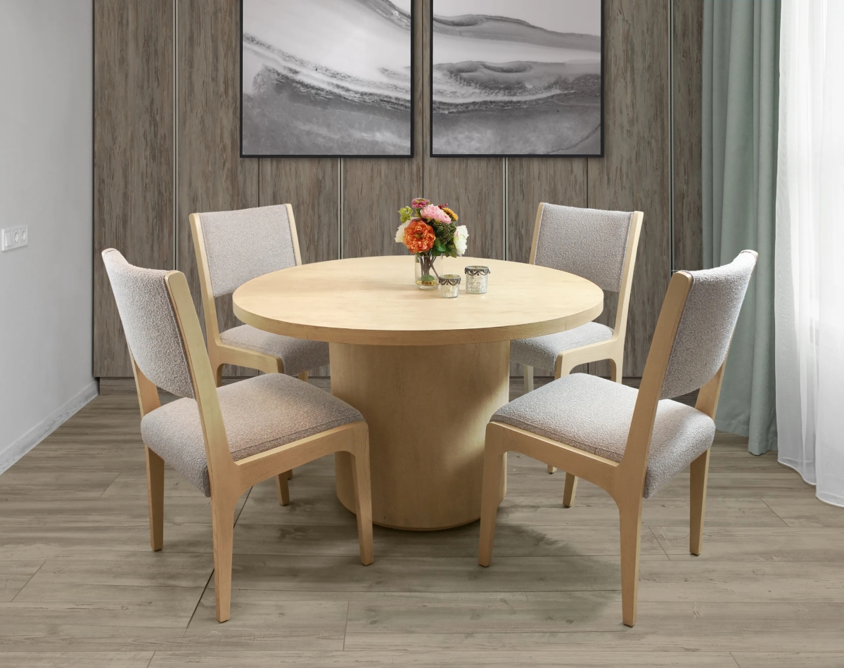 Sedona48R-88011099-2 48 in. Round Dining Set with 4 Ash Boucle Chairs - Silver - 5 Piece