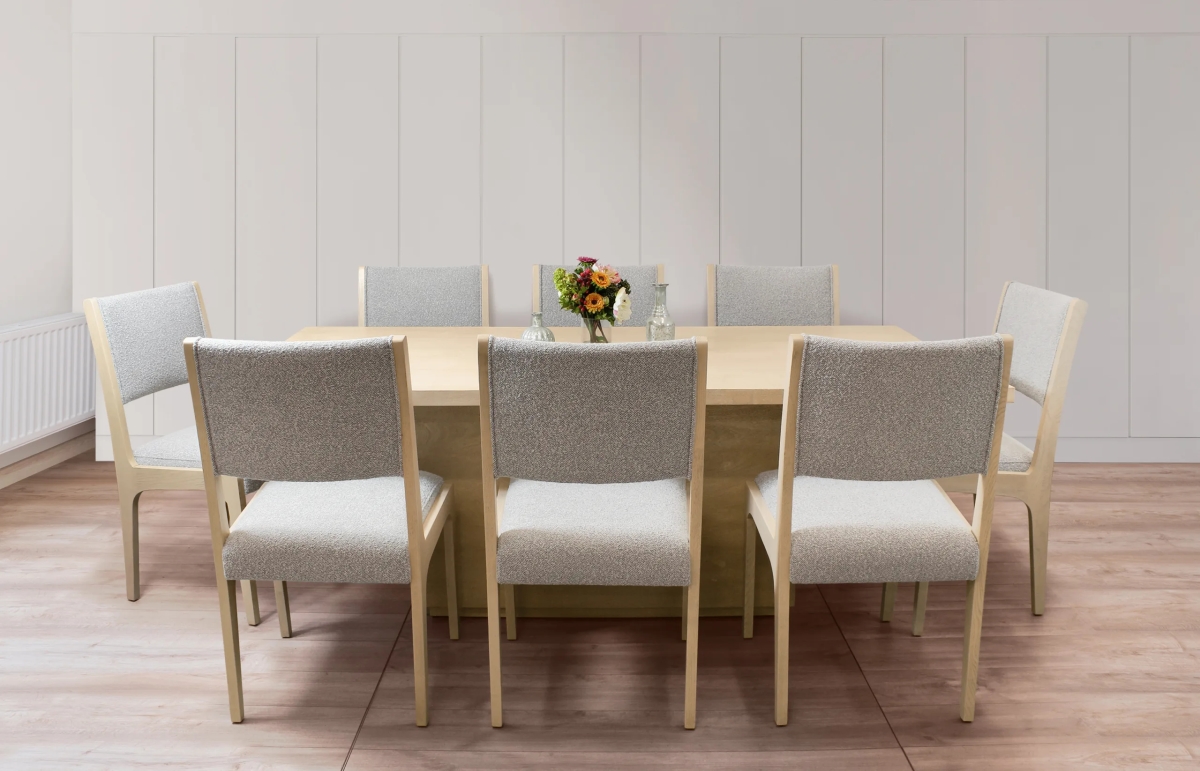 Sedona84-88011099-4 84 in. Dining Set with 8 Ash Boucle Chairs - Silver - 9 Piece