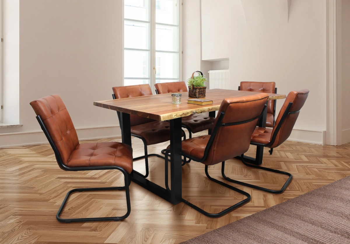 LiveEdge67-94011056-6 Live Edge Set with 6 Wilson Side Chairs - Medium Brown - 7 Piece