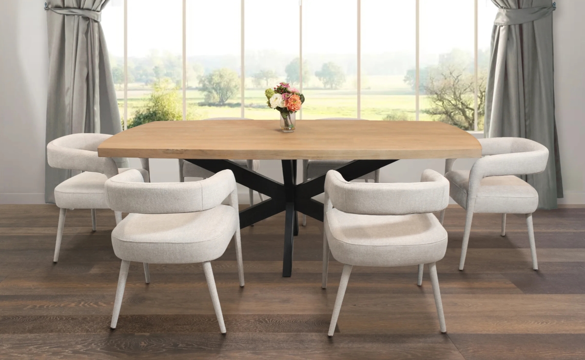 Damian82-88011104-3 82 in. Dining Set with Table & 6 Belfast Chairs - Ivory - 7 Piece