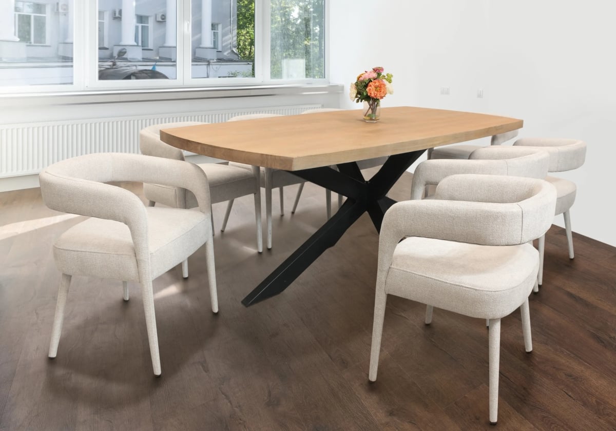 Damian82-88011104-4 82 in. Dining Set with Table & 8 Belfast Chairs - Ivory - 9 Piece