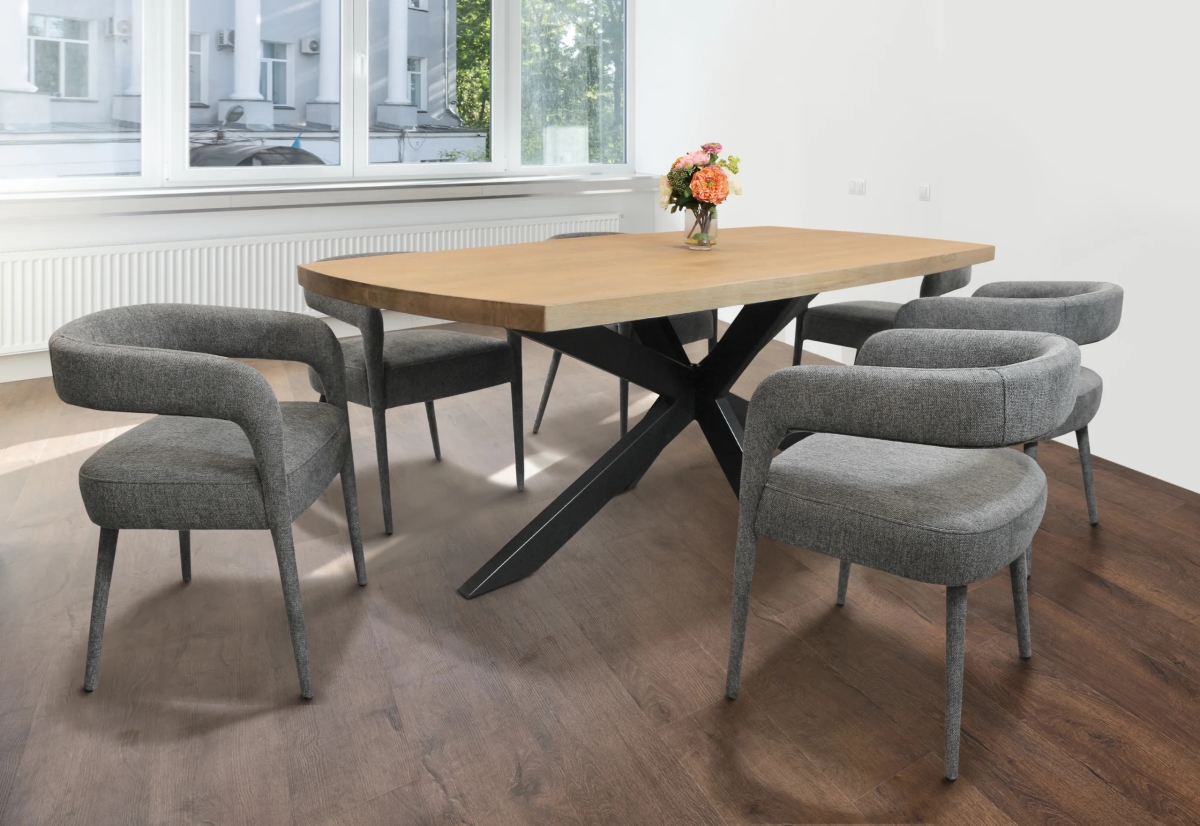 Damian82-88011105-3 82 in. Dining Set with Table & 6 Belfast Chairs - Gray - 7 Piece