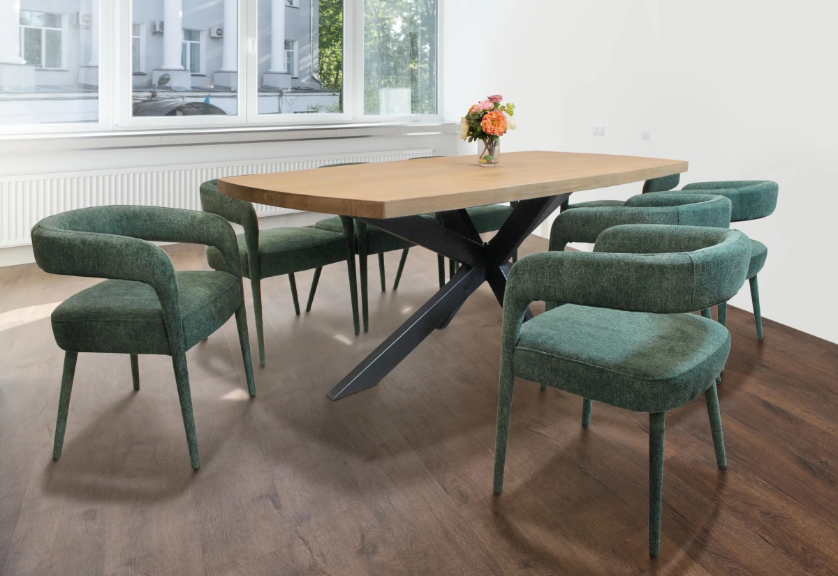 Damian82-88011106-4 82 in. Dining Set with Table & 8 Belfast Chairs - Teal - 9 Piece