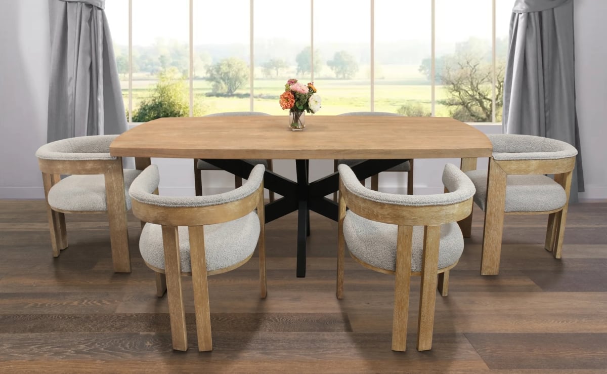 Damian82-88011101-6 82 in. Table & 6 Trident Boucle Chairs - Silver - 7 Piece