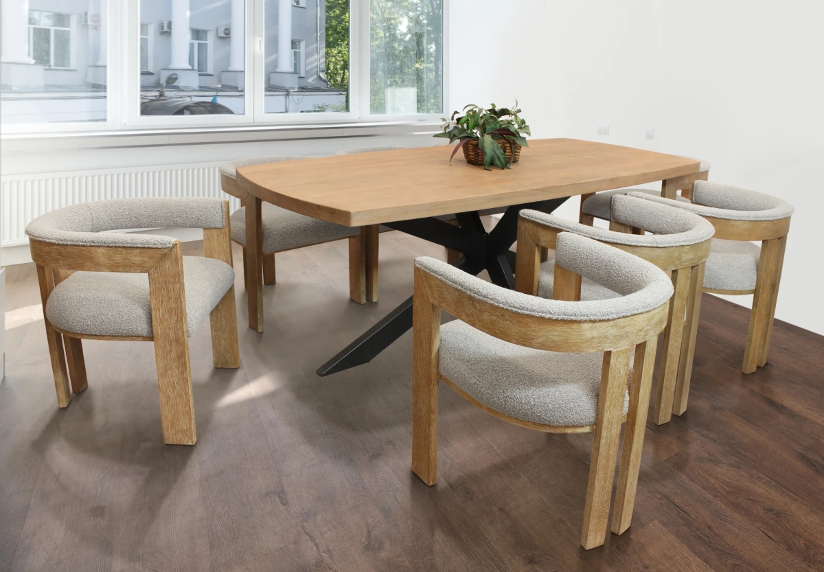 Damian82-88011101-8 82 in. Table & 8 Trident Boucle Chairs - Silver - 9 Piece
