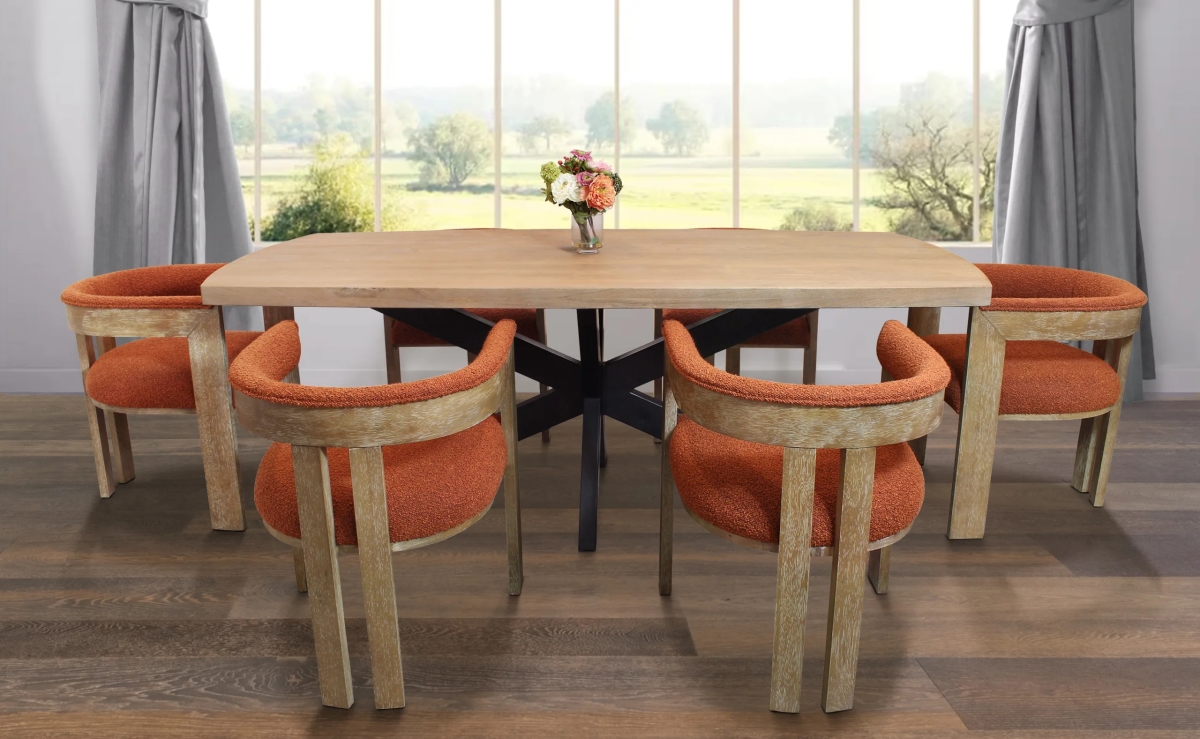 Damian82-88011102-6 82 in. Table & 6 Trident Boucle Chairs - Rust - 7 Piece