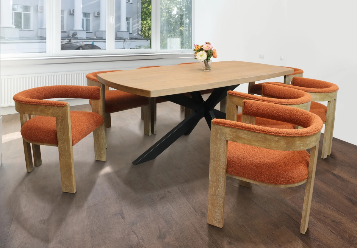 Damian82-88011102-8 82 in. Table & 8 Trident Boucle Chairs - Rust - 9 Piece