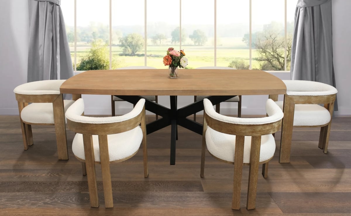 Damian82-88011103-6 82 in. Table & 6 Trident Boucle Chairs - Ivory - 7 Piece