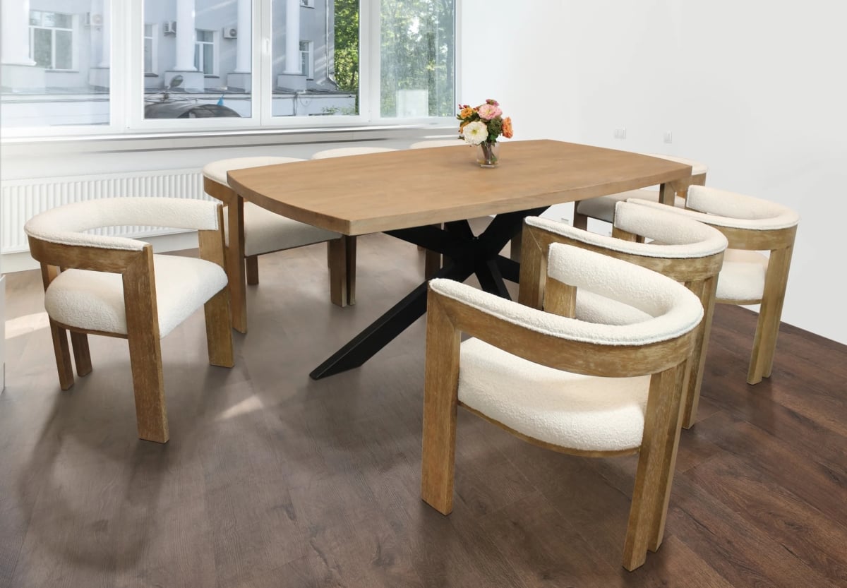 Damian82-88011103-8 82 in. Table & 8 Trident Boucle Chairs - Ivory - 9 Piece