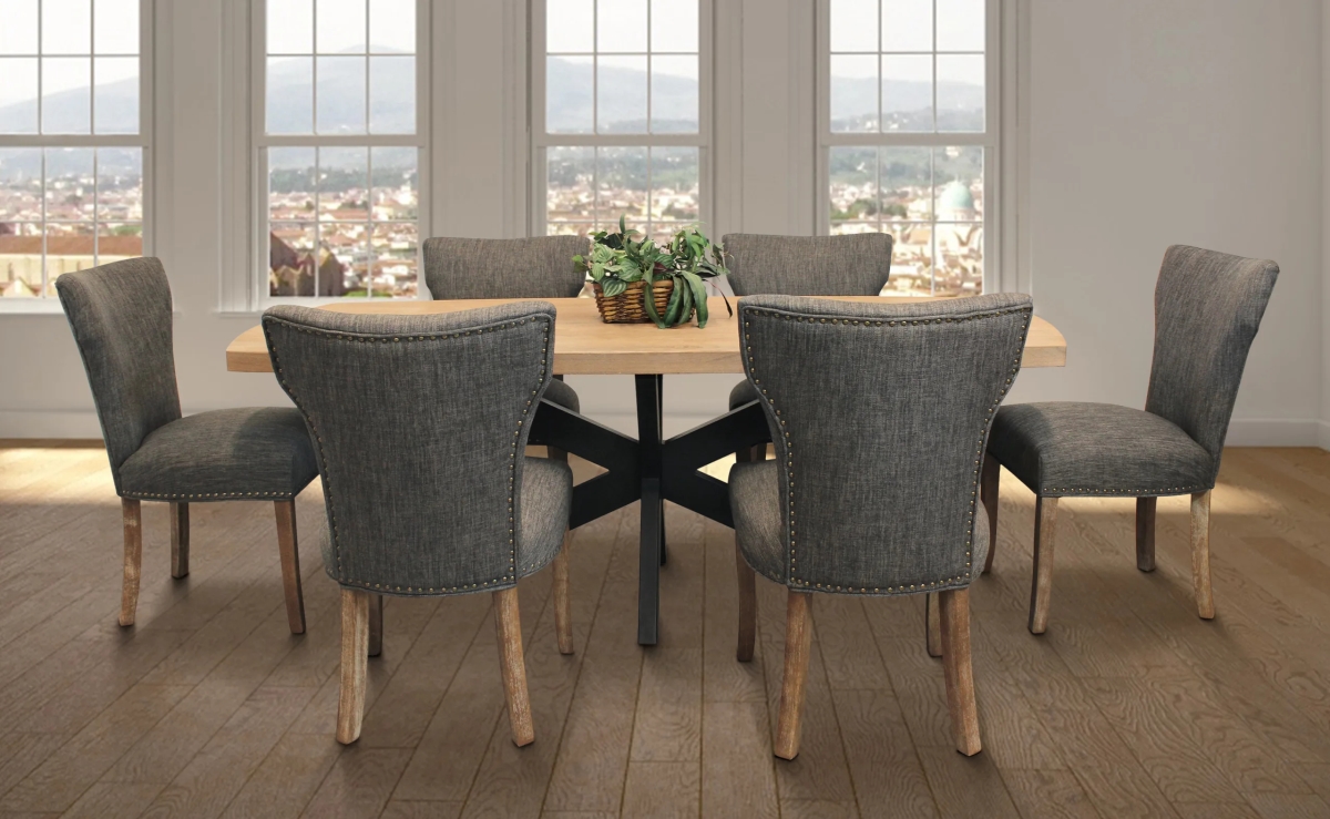 Damian82-88011089-3 Dining Set with 6 Howell Chairs - Dark Gray - 7 Piece