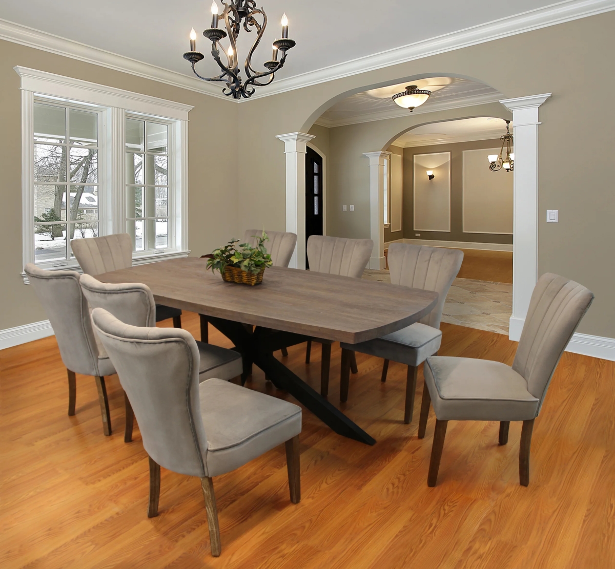 Braxton82-88011081-8 82 in. Dining Set with Dining Table & Clive Chairs - Mink - 9 Piece - Set of 4