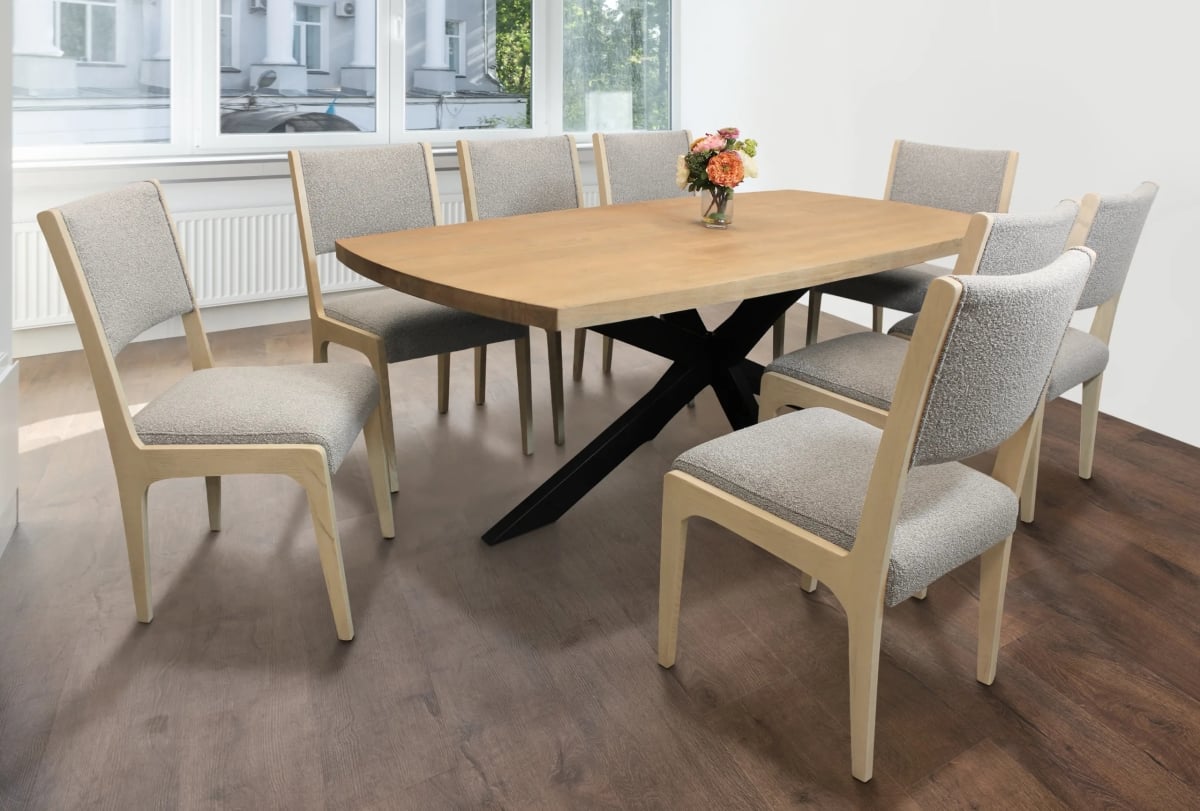 Damian82-88011099-4 Dining Set with 6 Ashton Boucle Chairs - Silver - 7 Piece