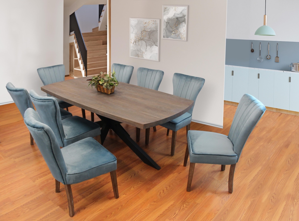 Braxton82-88011083-8 82 in. Dining Set with Dining Table & 8 Velvet Chairs - Teal - 9 Piece