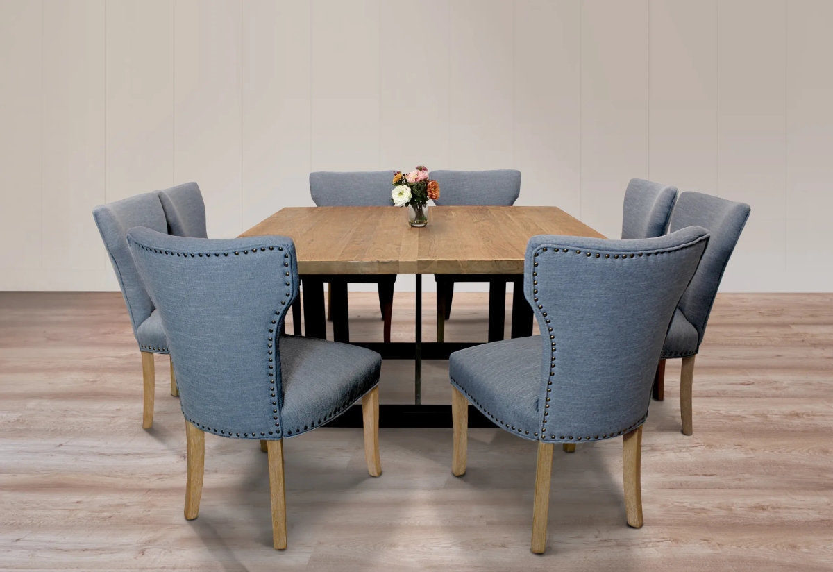 Damian60S-88011110-4 Dining Set with 8 Howell Chairs - Denim Blue - 9 Piece