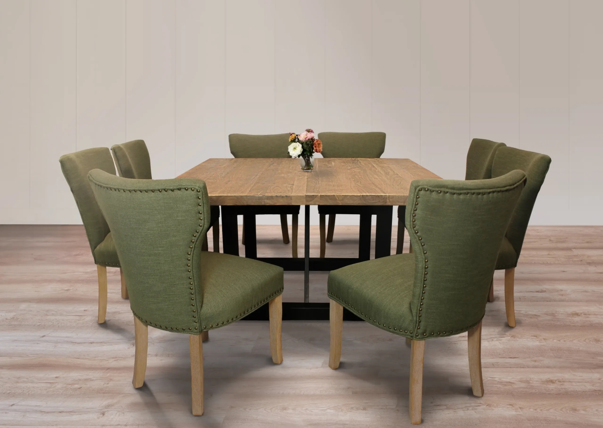 Damian60S-88011096-4 Dining Set with 8 Howell Chairs - Green - 9 Piece