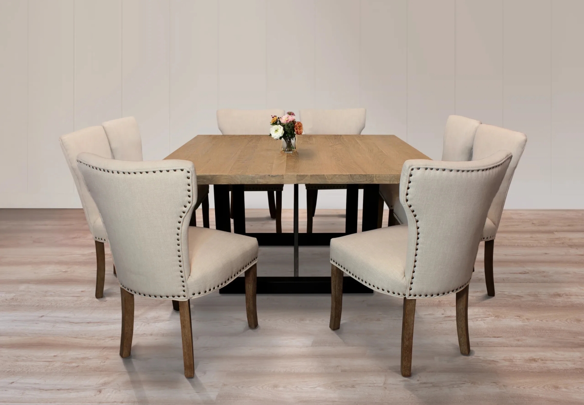 Damian60S-88011088-4 Dining Set with 8 Howell Chairs - Ivory with Dark Legs - 9 Piece