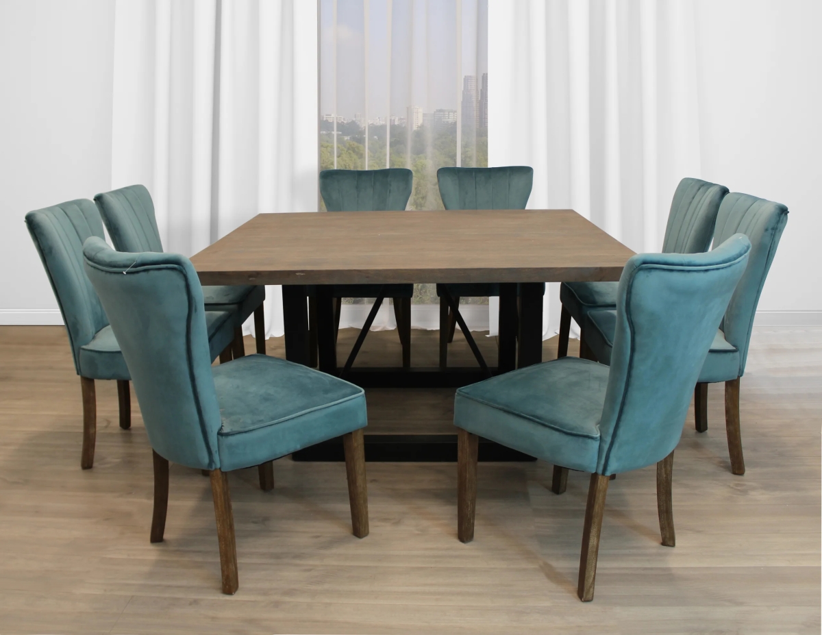 BraxtonS60-88011083-4 60 in. Dining Set with Mango Wood Top Dining Table with Clive Side Chairs in Teal Velvet - 9 Piece - Set of 4