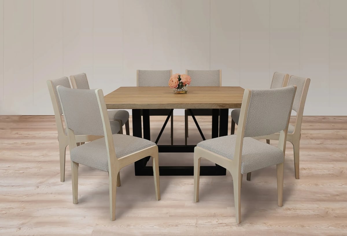 Damian60S-88011099-4 Dining Set with 8 Ashton Boucle Chairs - Silver - 9 Piece