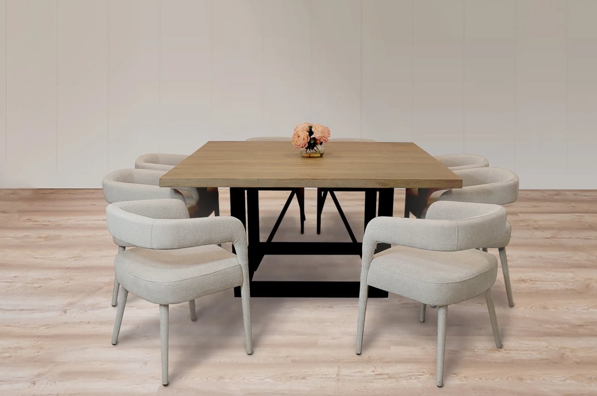 Damian60S-88011104-4 Dining Set with 8 Belfast Chairs - Ivory - 9 Piece