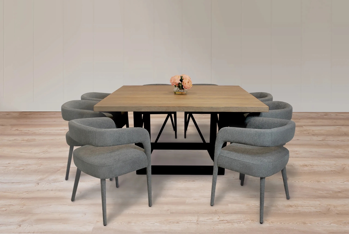 Damian60S-88011105-4 Dining Set with 8 Belfast Chairs - Dark Gray - 9 Piece
