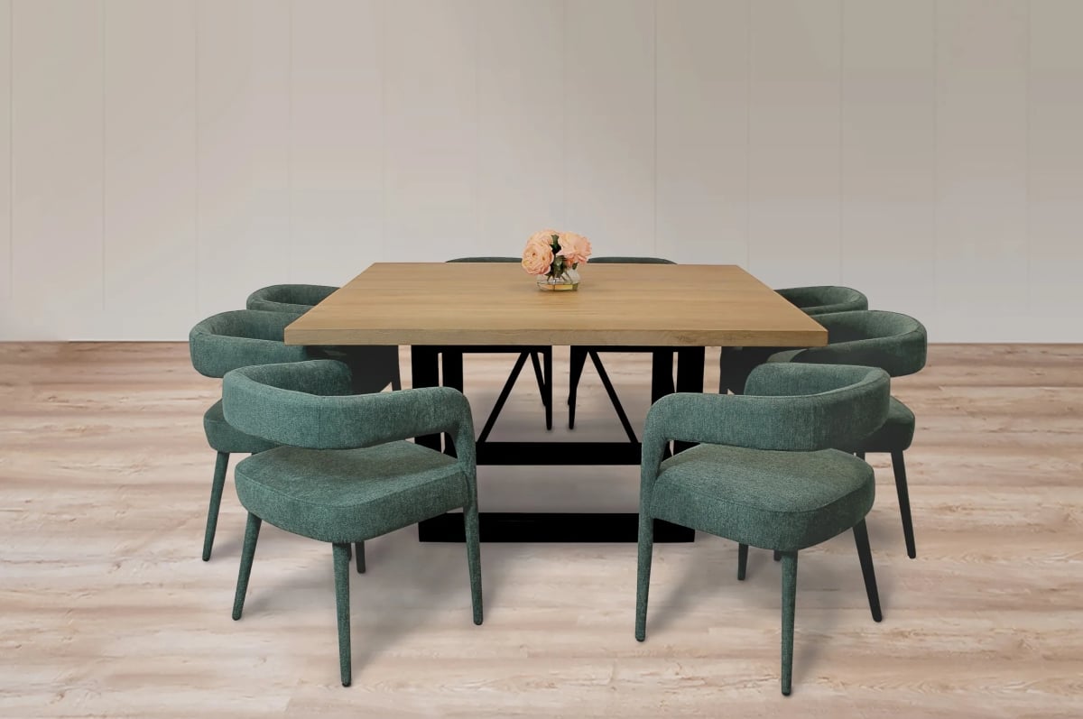 Damian60S-88011106-4 Dining Set with 8 Belfast Chairs - Teal - 9 Piece