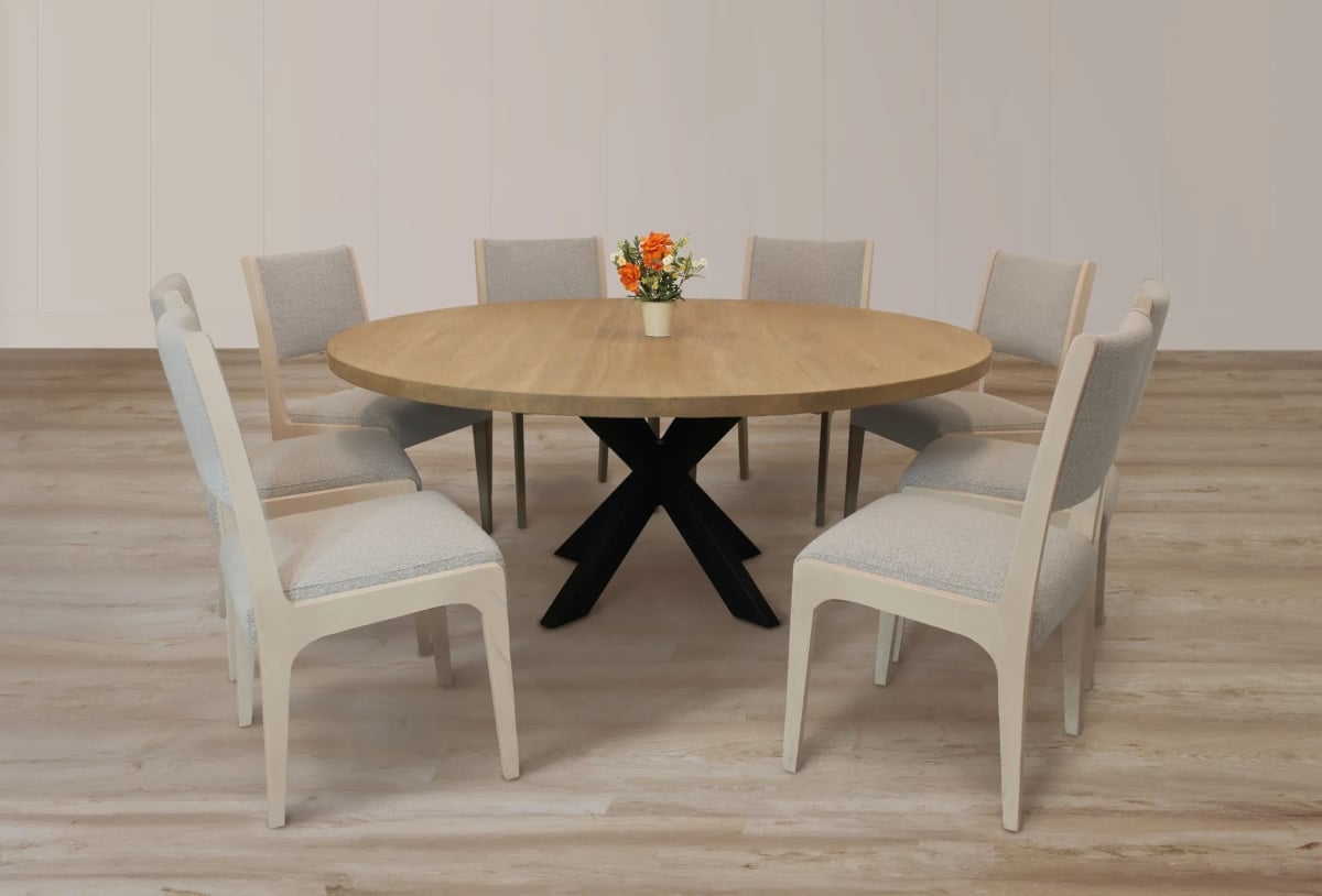 Damian72R-88011099-4 Dining Set with 8 Ashton Boucle Chairs - Silver - 9 Piece