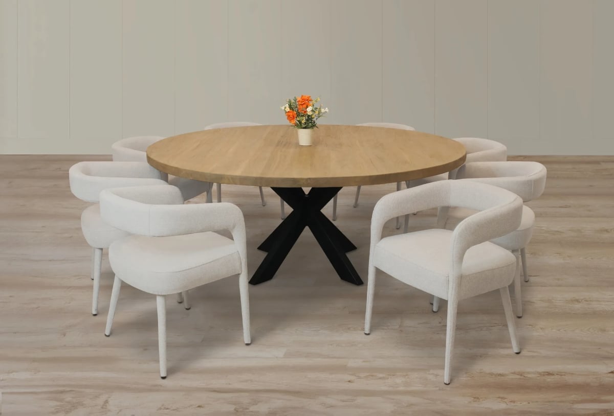 Damian72R-88011104-4 Dining Set with 8 Belfast Chairs - Ivory - 9 Piece