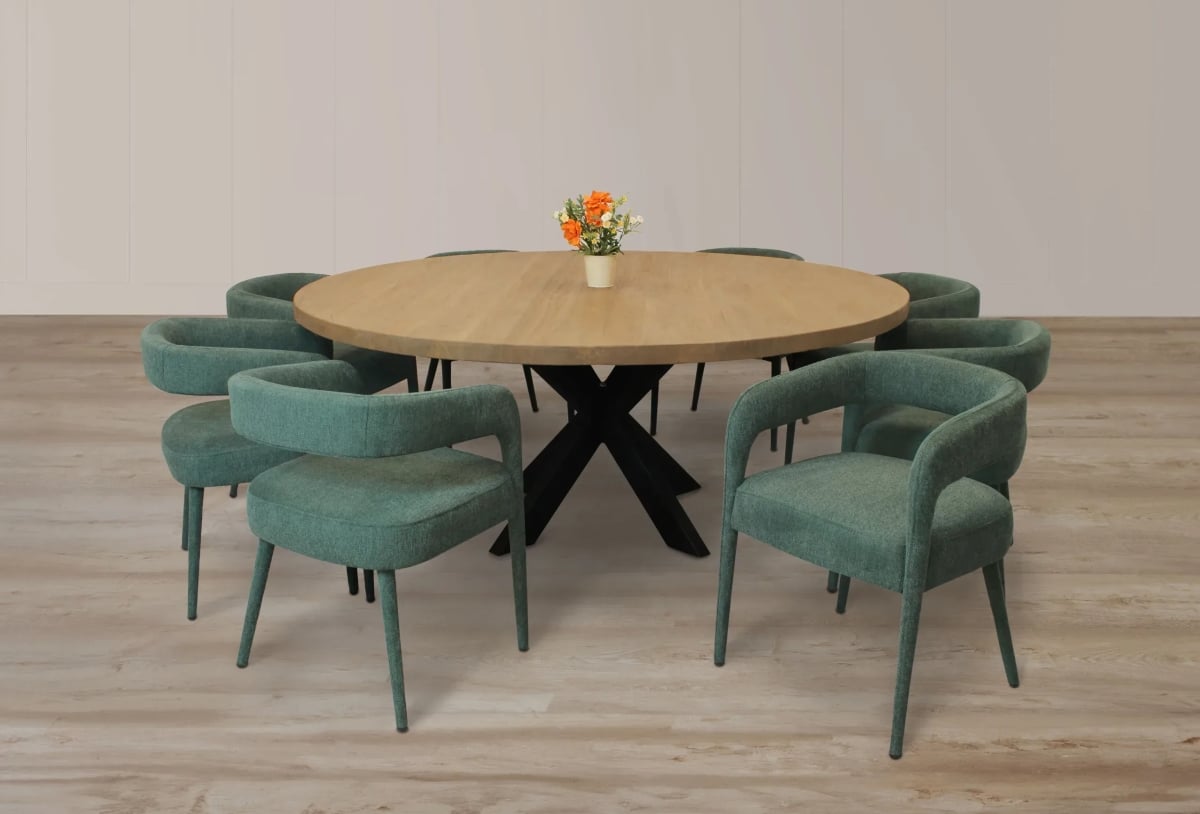 Damian72R-88011106-4 Dining Set with 8 Belfast Chairs - Teal - 9 Piece