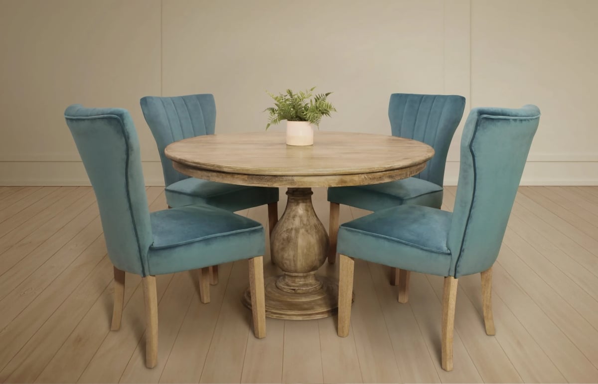Jensen48-88011111-2 Dining Set with 4 Clive Velvet Chairs - Teal - 5 Piece