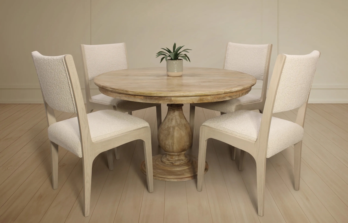 Jensen48-88011098-2 Dining Set with 4 Ashton Boucle Chairs - Ivory - 5 Piece