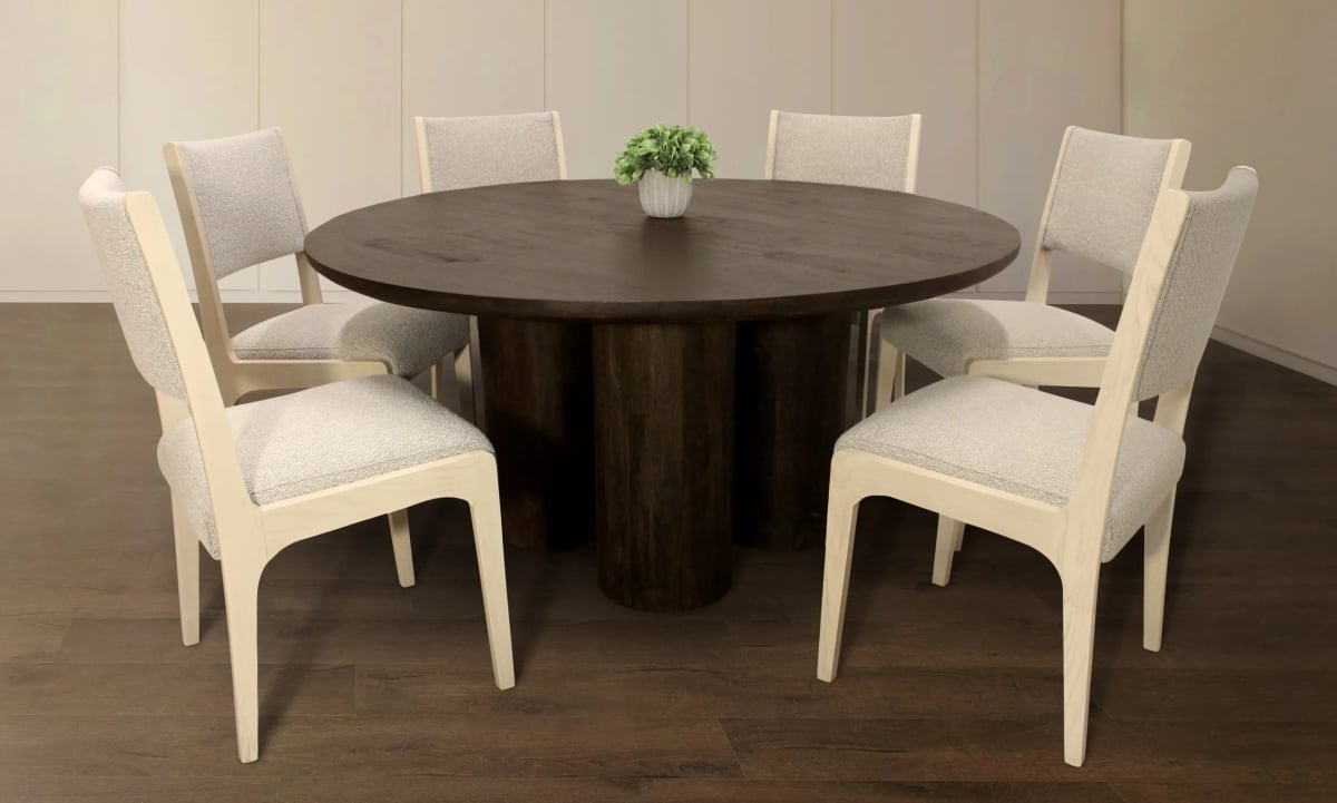 Syracuse63R-88011099-3 63 in. Dining Table with Ashton Boucle Chairs - Silver - Set of 3