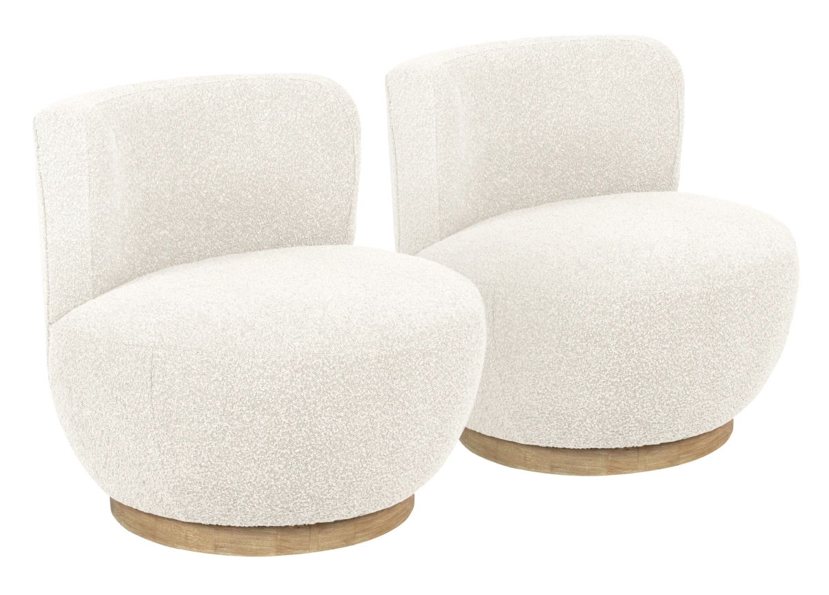 MandyIvorySet2 Occasional Swivel Chair Set - Ivory Boucle - 2 Piece