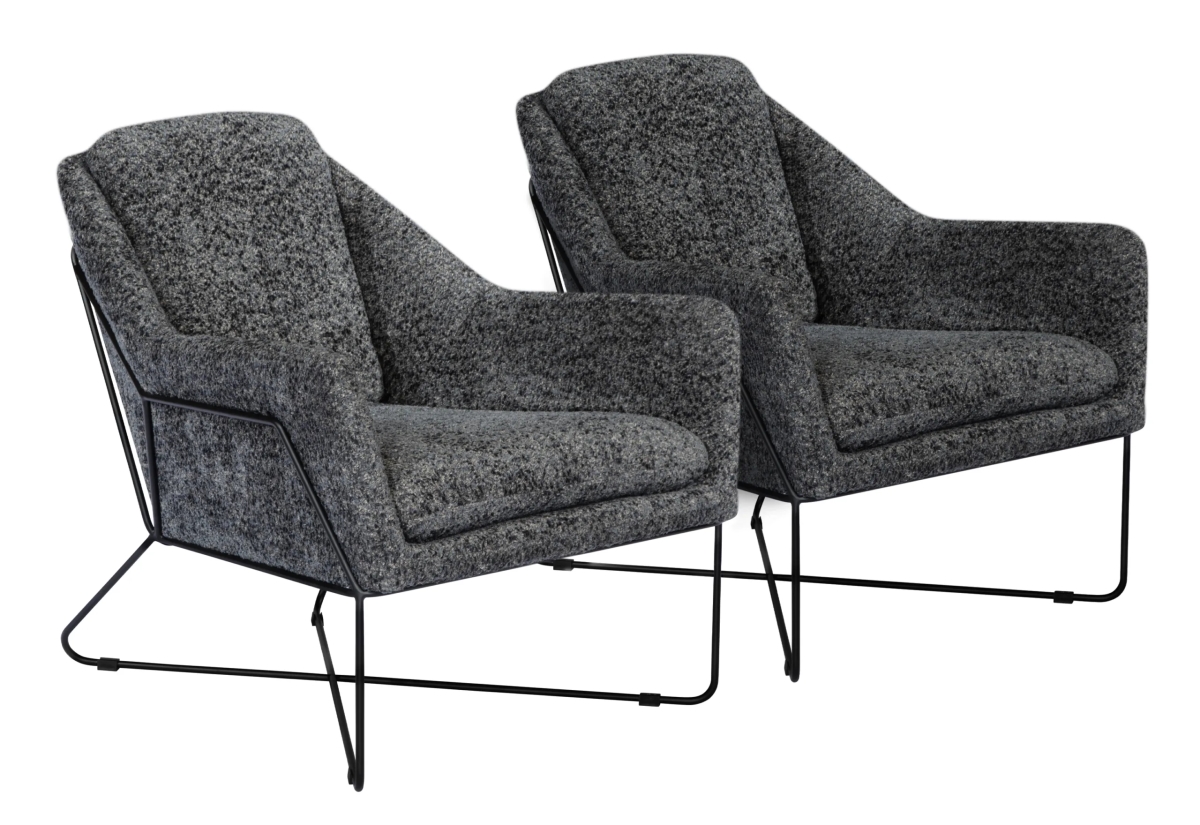EdithBlueSet2 Lounge Chair Set - Charcoal Blue Boucle - 2 Piece