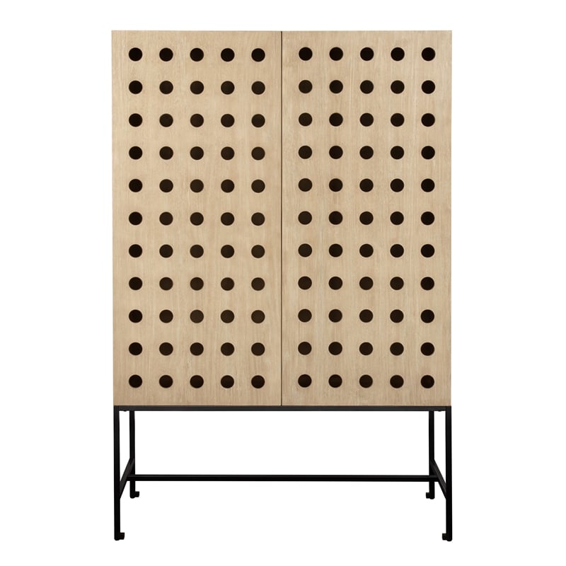 69001004 Becca 2-Door Tall Cabinet in Sand Oak Finish on Solid Pine Wood